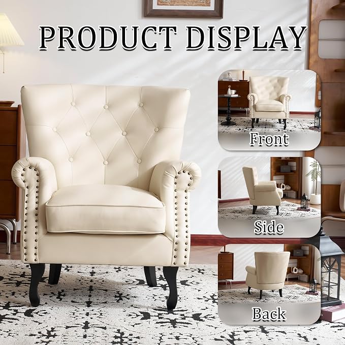 Modern Accent Chair Set of 2, PU Leather Armchair - Image 6