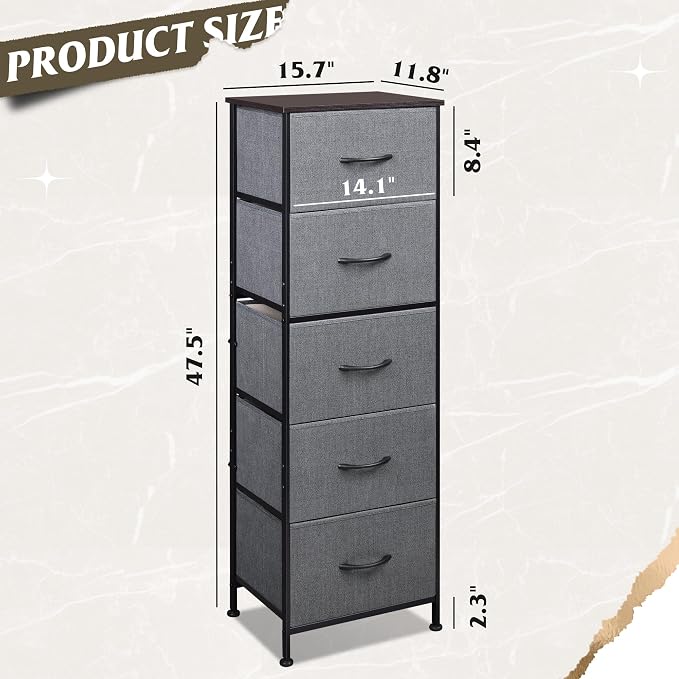 WLIVE Fabric Dresser, 5-Drawer Tall Dressers - Image 3