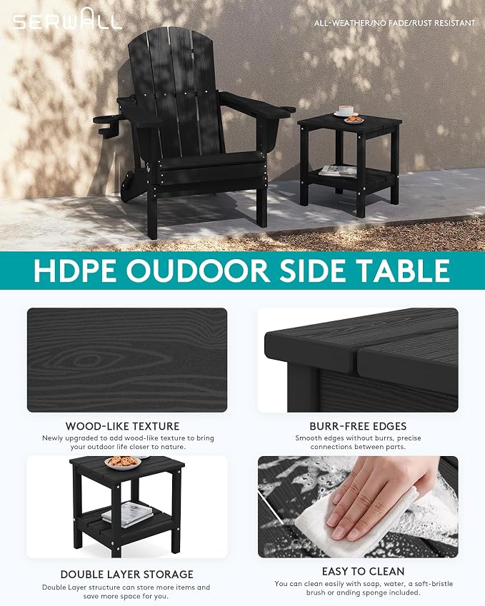 SERWALL 2-Tier HDPE Outdoor Side Tables Set of 4, Weatherproof Rectangular - Image 4
