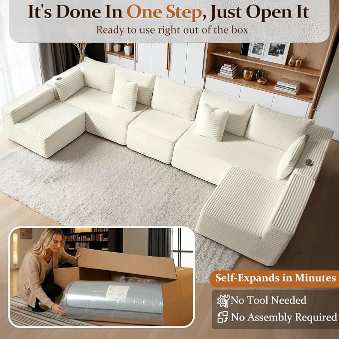 168" Cloud Sectional Couch, Comfort U Shaped Sofa - Image 3