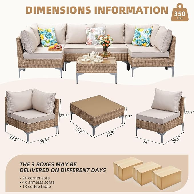 Jing's Villa 7-Piece Outdoor Patio Furniture Set, Ratten Conversation Sectional - Image 7