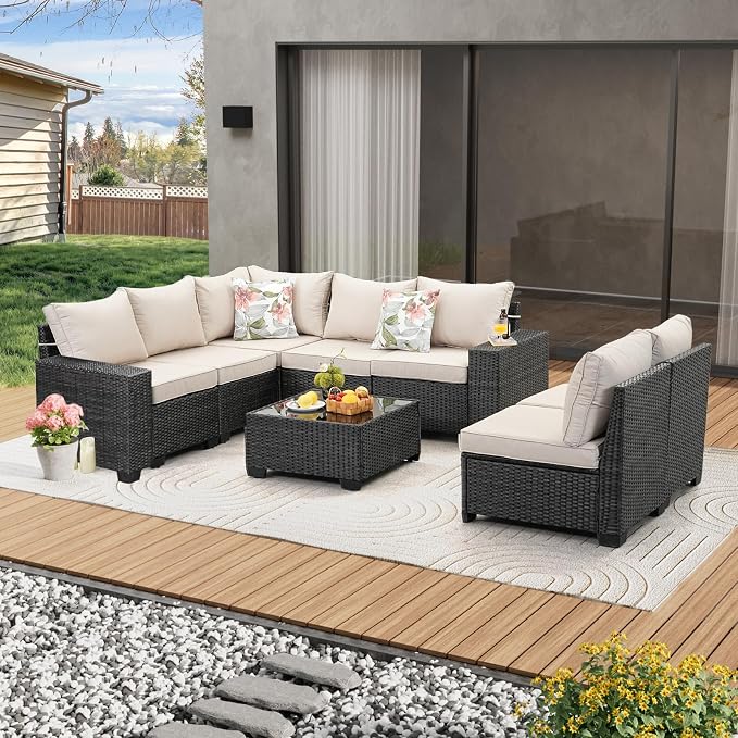 JOYURE 8 Pieces Patio Furniture Set All-Weather Outdoor Wicker Sectional - Image 8