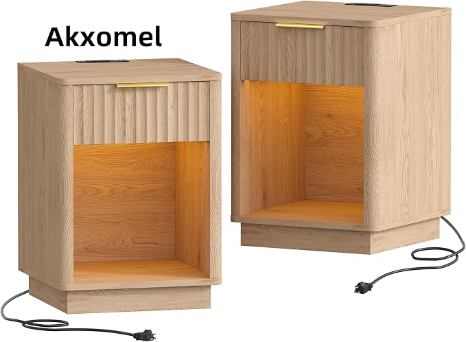 Akxomel Fluted Nightstands Set of 2, Wooden Night Stand - Image 9