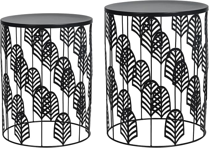 Homebeez Nesting End Tables Set of 2, Round Black Side Table by Homebeez