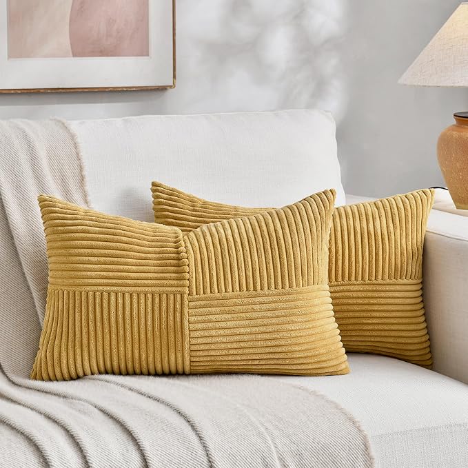 Fancy Homi 2 Packs Mustard Yellow Lumbar Decorative Throw Pillow Covers 20x28 - Image 5