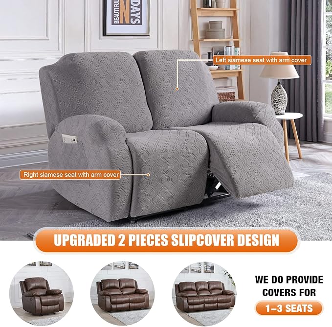 VANSOFY Oversized Recliner Cover, 2-Pieces Stretch Reclining Couch Cover - Image 3