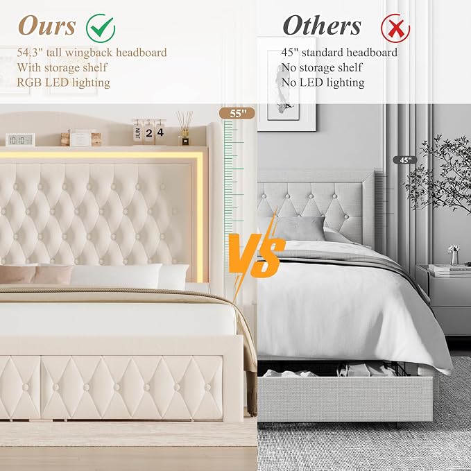 King Bed Frame 55" Tall Headboard - Image 6