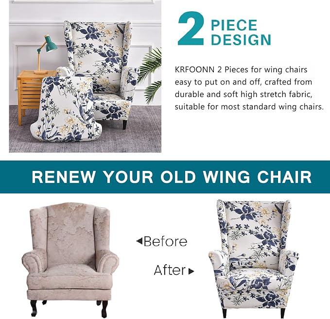 KRFOONN Wingback Chair Covers Slipcovers 2 Piece Stretch Wing Chair Covers - Image 4