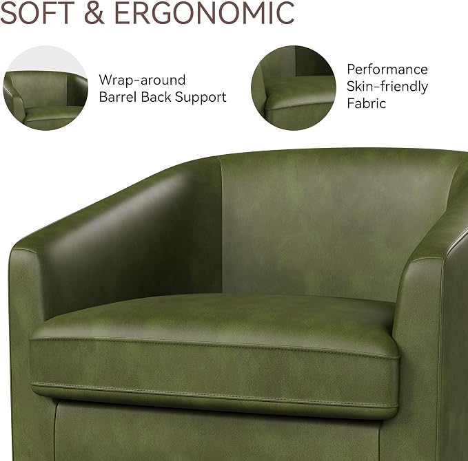 Swivel Barrel Accent Chairs Set of 2, Round Faux Leather Living Room Arm Chairs - Image 3