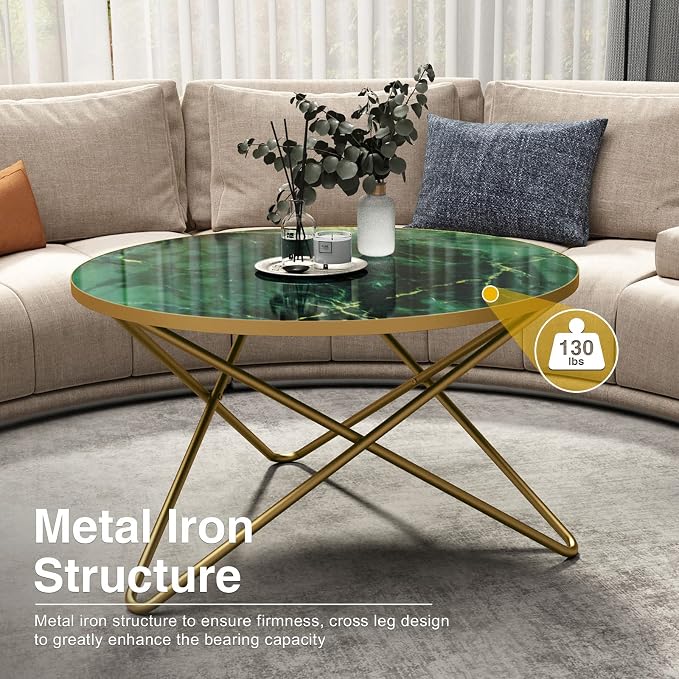 HLR Round Coffee Table with Green Faux Marble Top - Image 4