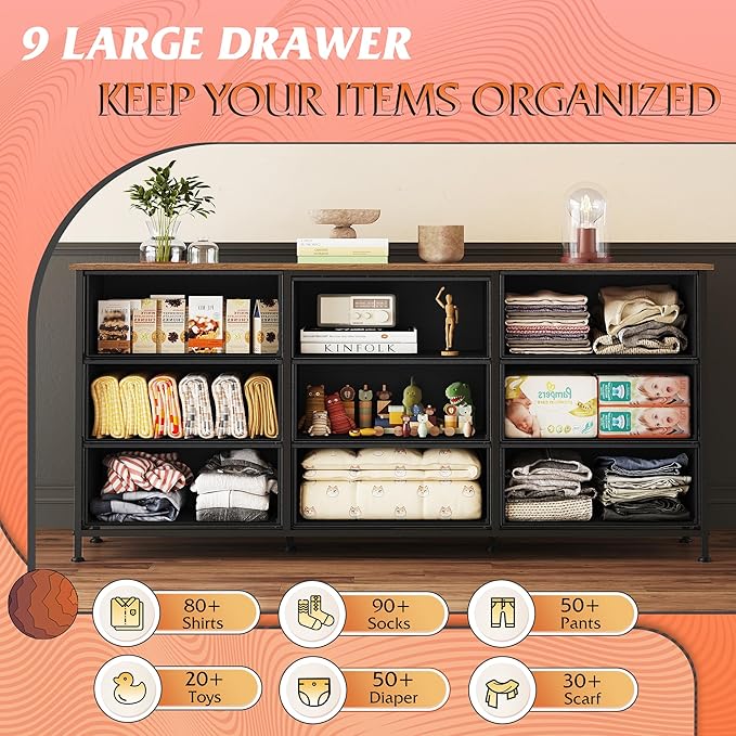 WLIVE 54''W Dresser for Bedroom, Dresser TV Stand for 55, 65 inch TV, Wide - Image 5