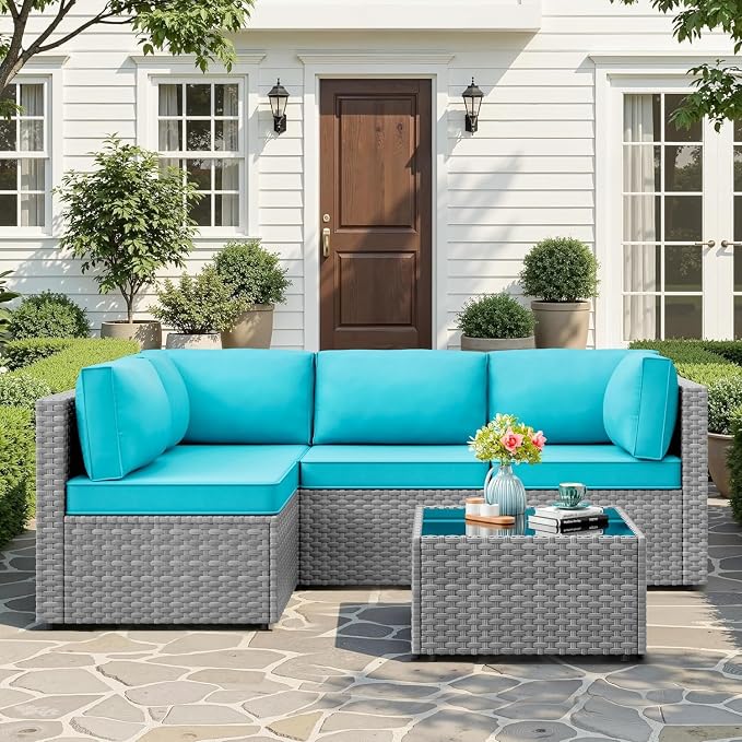 JAMFLY 5-Piece Patio Furniture Set, All-Weather Wicker Outdoor Sectional Sofa - Image 3