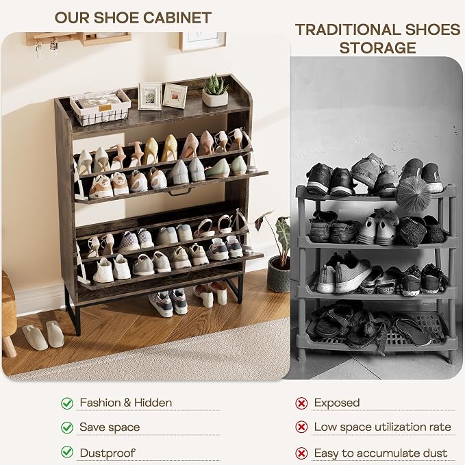 Nicetree Shoe Cabinet with 2 Flip Drawers, Freestanding Shoe Storage Cabinet - Image 8