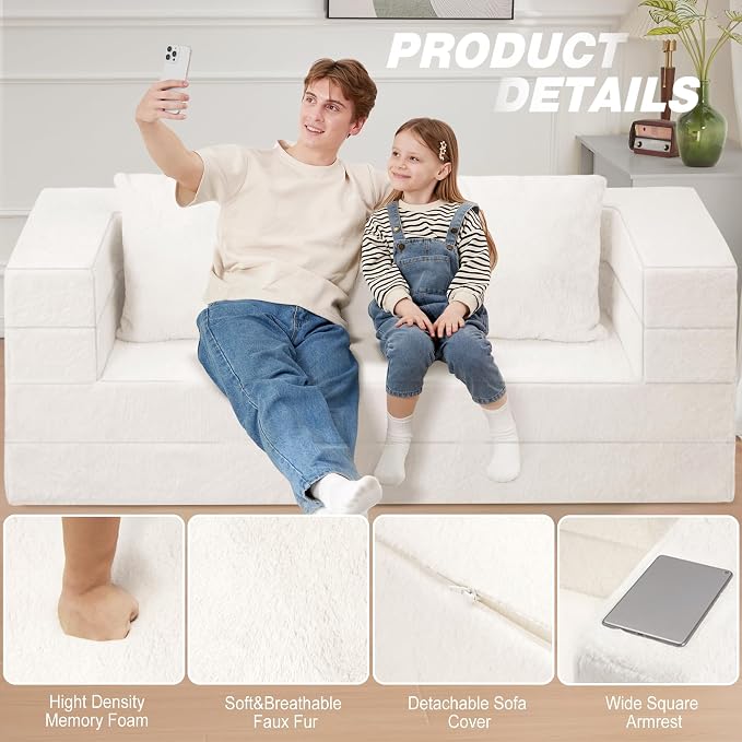 Futon Sofa Bed with Pillow, 3-in-1 Sleeper Sofa Bed with Removable Cover - Image 8