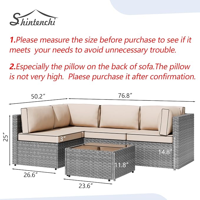 Patio Furniture Sets, 5 Piece Outdoor Sectional Sofas, Wicker Rattan Outdoor - Image 6