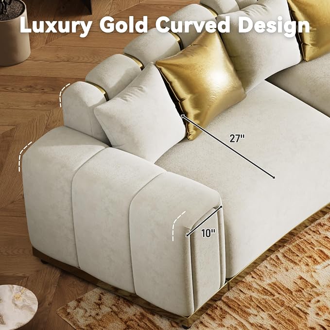 Oversized Luxury Chesterfield Sofa Set Velvet Beige and Gold Couch - Image 7