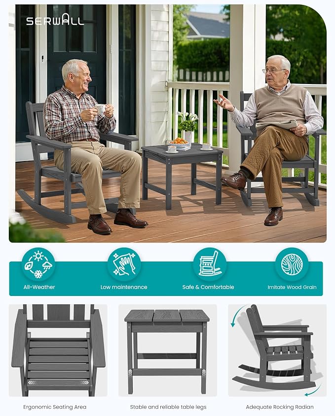 SERWALL Outdoor Rocking Chairs Set of 2 - Image 8