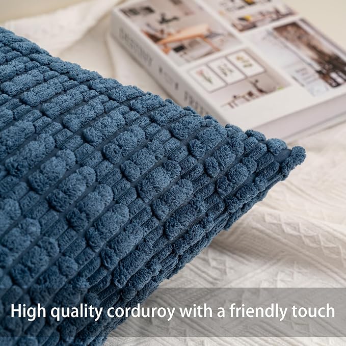 Pack of 2 Corduroy Decorative Throw Pillow Covers 12x20 InchSoft Boho Striped - Image 3