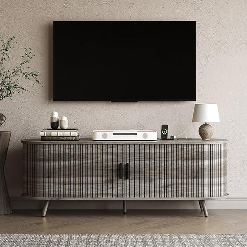 55 inch TV Stand with Power Outlet, Fluted Entertainment Center by Unknown