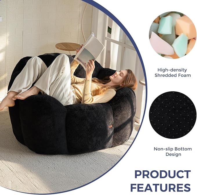 MAXYOYO Bean Bag Chair for Adults, Floral Shaped Bean Bag Sofa, Ultra Soft Faux - Image 8