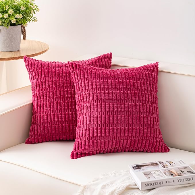 Pack of 2 Corduroy Decorative Throw Pillow Covers 16x16 Inch Soft Striped by Unknown