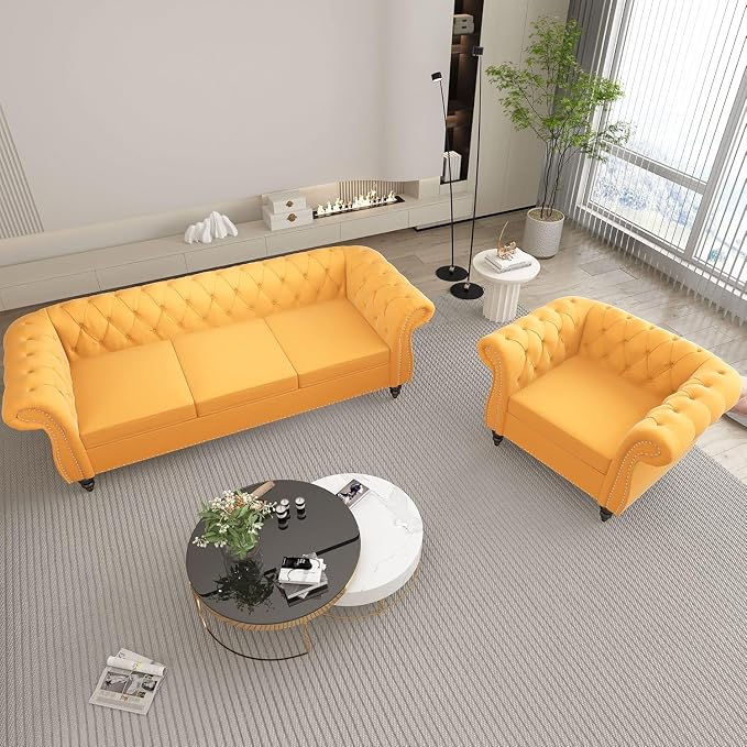 AVZEAR 3 seat Sofa, Velvet Sofa Living Room Large Sofa Modern Chesterfield - Image 9