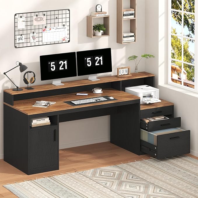 YOMILUVE Computer Desk with 3 Drawers & Storage Shelves, 65 Inch Home Office - Image 3