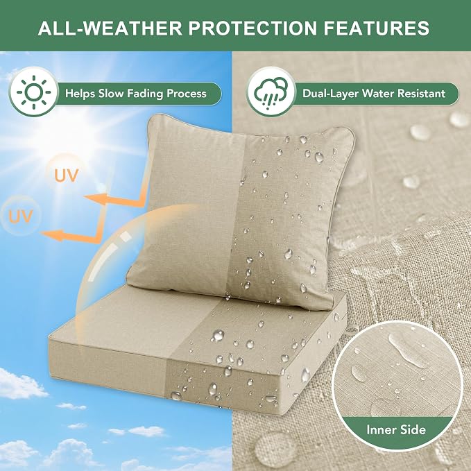 Summsun Patio Chair Cushions 19 x 19 Inch, Faux Linen Outdoor Furniture Cushions - Image 3