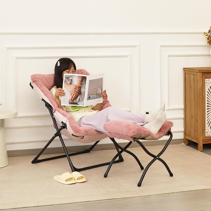 Comfy Saucer Chair for Adults, Soft Faux Fur Bedroom Chair, Accent Dorm Chairs - Image 4