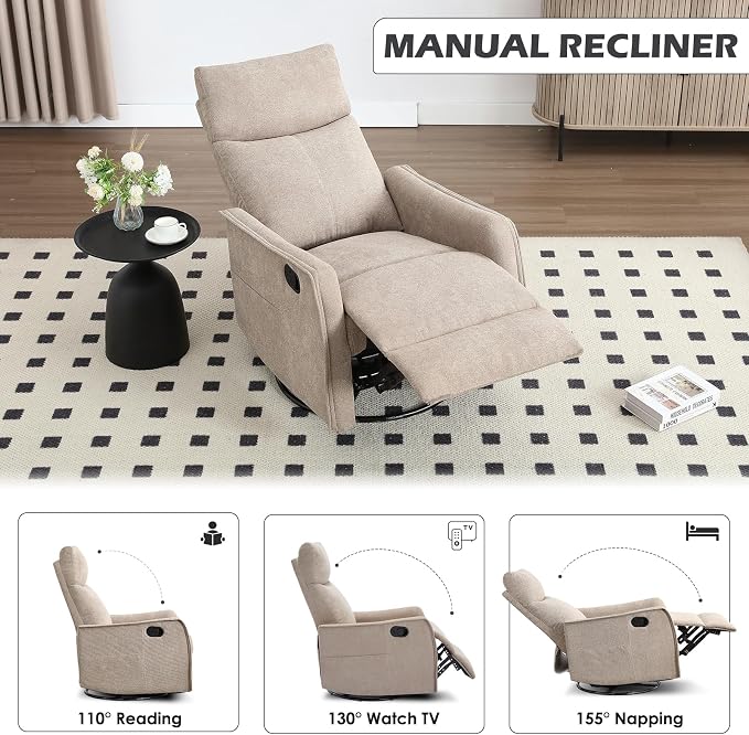 Trustyue Swivel Rocker Recliner Chair, 360° Swivel Recliner - Image 6