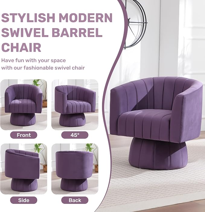 Swivel Accent Barrel Chair Set of 2, Cute Comfy Small Round 360° Arm Chair - Image 6