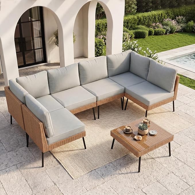 Aoxun 7-Piece Patio Furniture Set, Wicker Outdoor Furniture by Aoxun