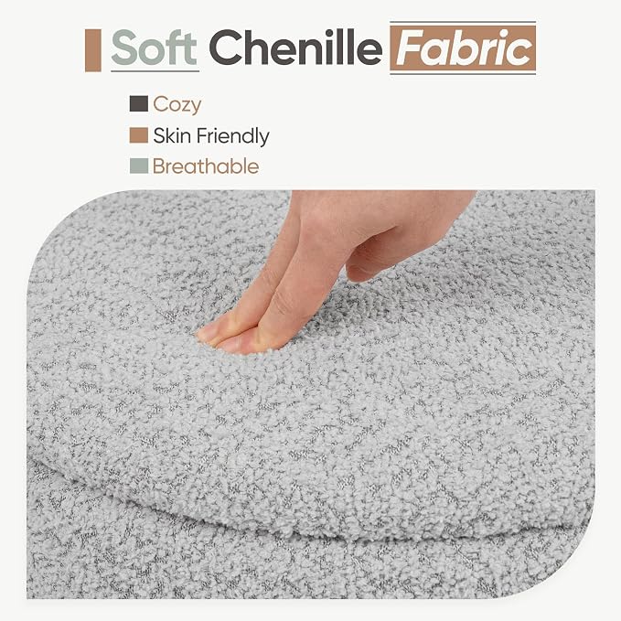 Round Storage Ottoman with Reversible Tray Lid, Folding Chenille Fabric - Image 6
