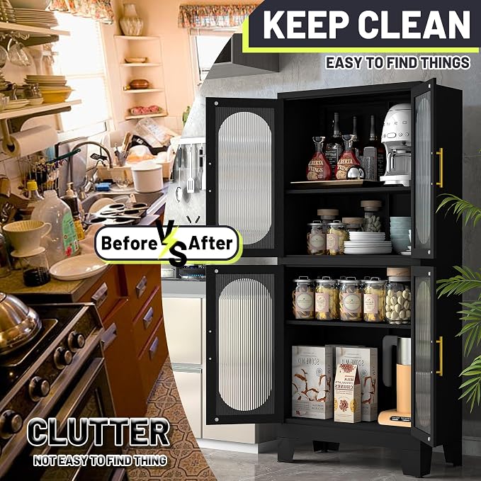 PAOFIN 61" Black Pantry Storage Cabinet, Kitchen Pantry Cabinet - Image 7