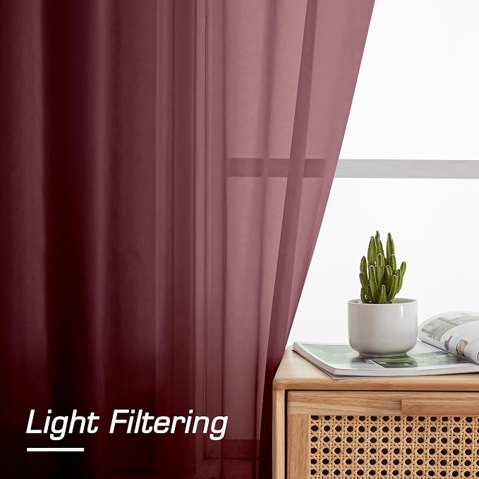 Aiyufeng Burgundy Sheer Curtains - Image 2