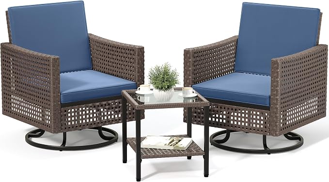 YITAHOME Outdoor Swivel Chair 3 Pieces, Wicker Patio Furniture, Porch Furniture - Image 7
