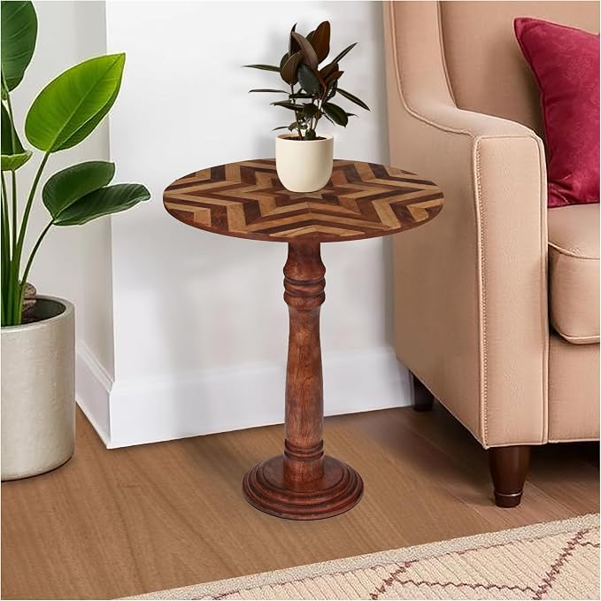 Handcrafted Round Coffee Table for Living Room – 18x21.5 Inch Wooden End Table - Image 9