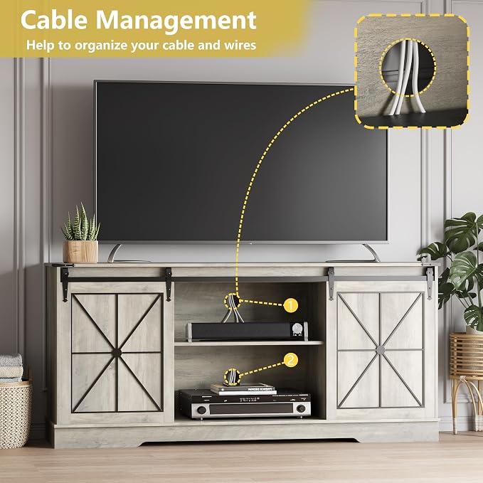 Farmhouse TV Stand for 65/60/55 Inch Tvs, Rustic Entertainment Center - Image 4