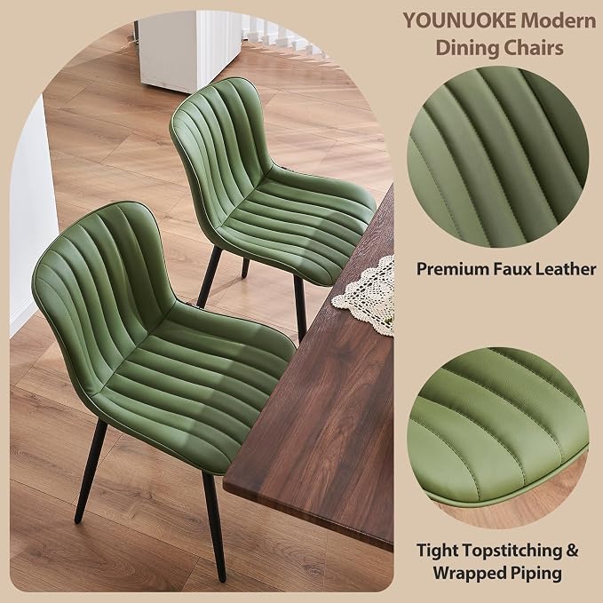 YOUNUOKE Mid-Century Modern Dining Chairs Set of 2, Olive Green Faux Leather - Image 8