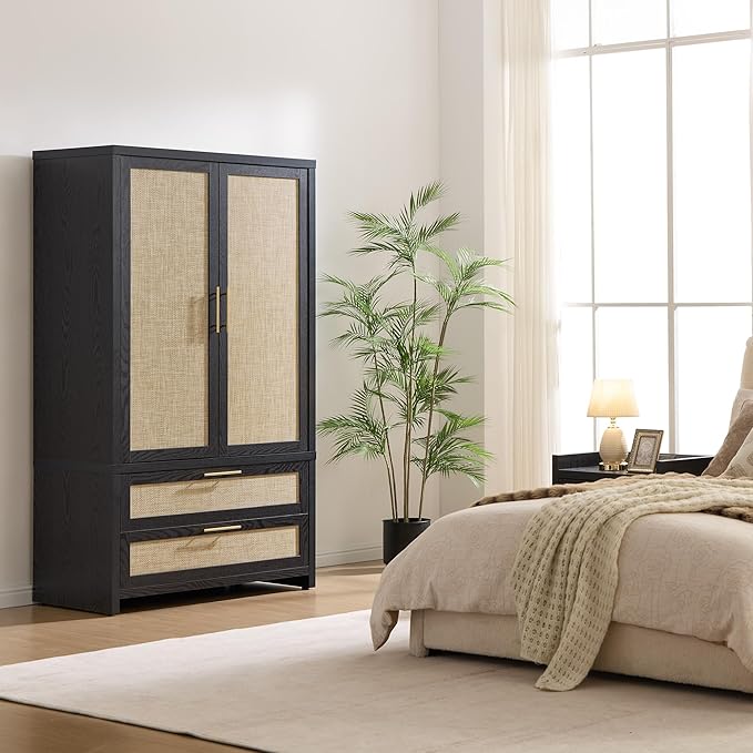SICOTAS Armoire Wardrobe Closet, Larger Rattan Armoires Wardrobe Cabinet - Image 2