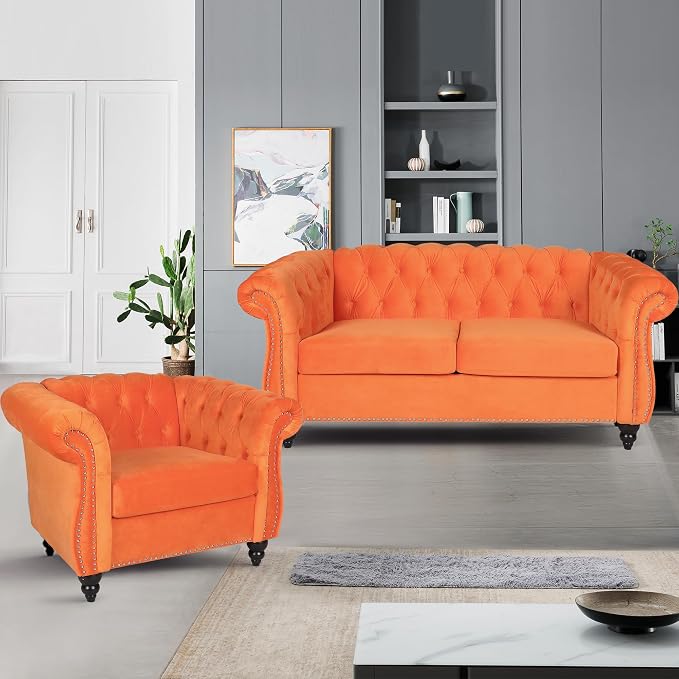 AVZEAR Chesterfield Loveseat, Modern Velvet Sofa Tufted Couch 2 Seater - Image 3