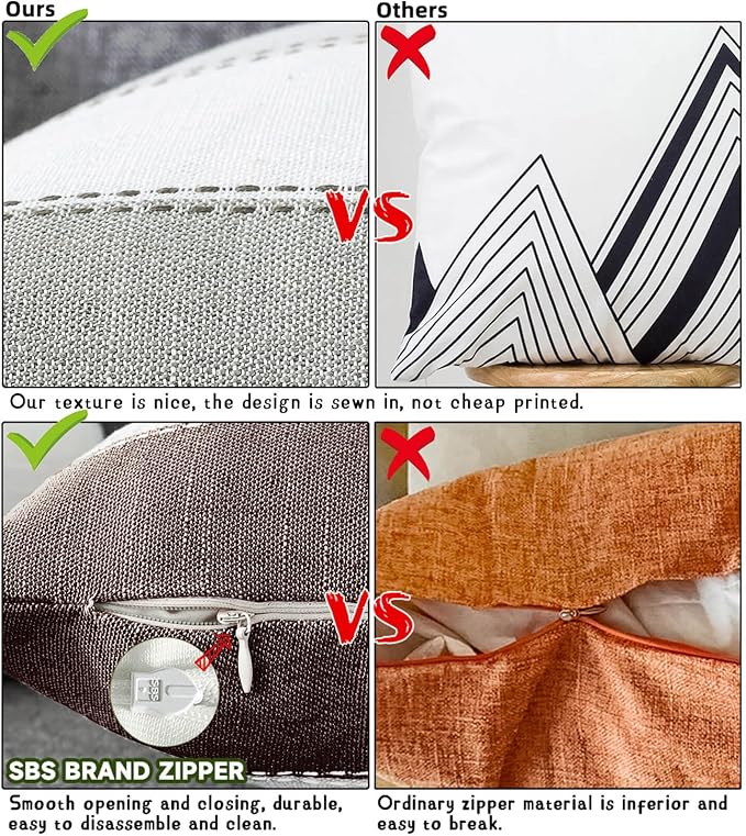 AmHoo Pack of 2 Farmhouse Stripe Check Throw Pillow Covers Set Case Cotton - Image 4