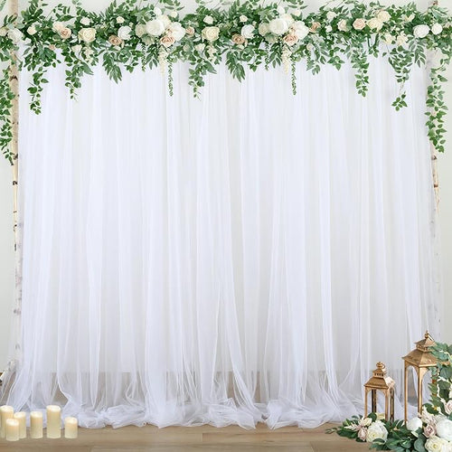 10ft x 15ft White Tulle Backdrop Curtain by Suppromo