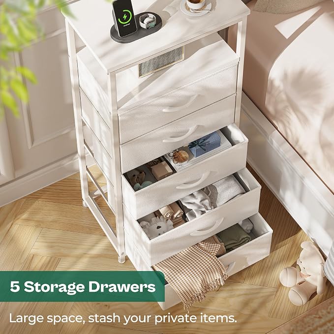 Huuger White Dresser with 5 Drawers & Charging Station, Tall Dresser - Image 6