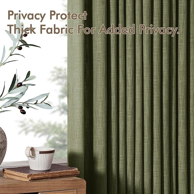 MIULEE Olive Green Pinch Pleated Thick Linen Curtains 84 Inches Long 2 Panels - Image 7