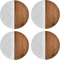 I-LAN 4-Pack Marble and Acacia Wood Coasters, 4-Inch Round Natural Wood Drink by ilan