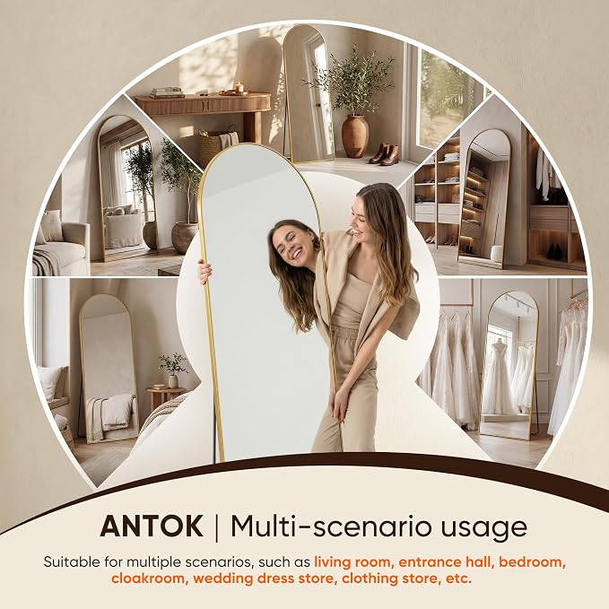 Antok 68" x26” Arched Full Length Floor Mirror, Free Standing/Wall Mount/Leaning - Image 9