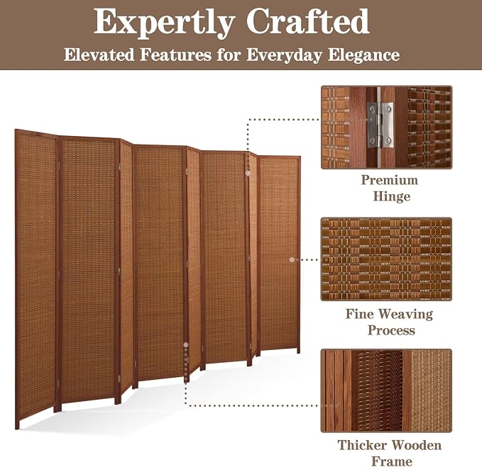 8 Panel Room Divider and Extra Wide Folding Privacy Screen, Bamboo Room Divider - Image 5