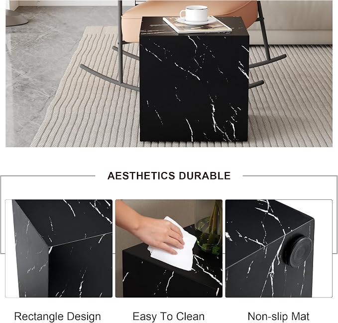 16'' Cube Coffee Table with Marble Stone Pattern, Square No Assembly End Table - Image 6