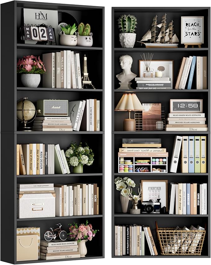 FOTOSOK 6-Tier Open Bookcase and Bookshelf Set of 2, Freestanding Display - Image 9